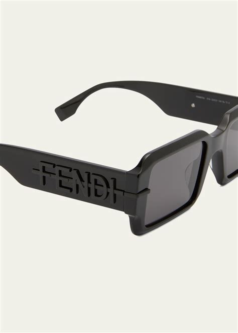 fendi men's raised logo rectangle sunglasses